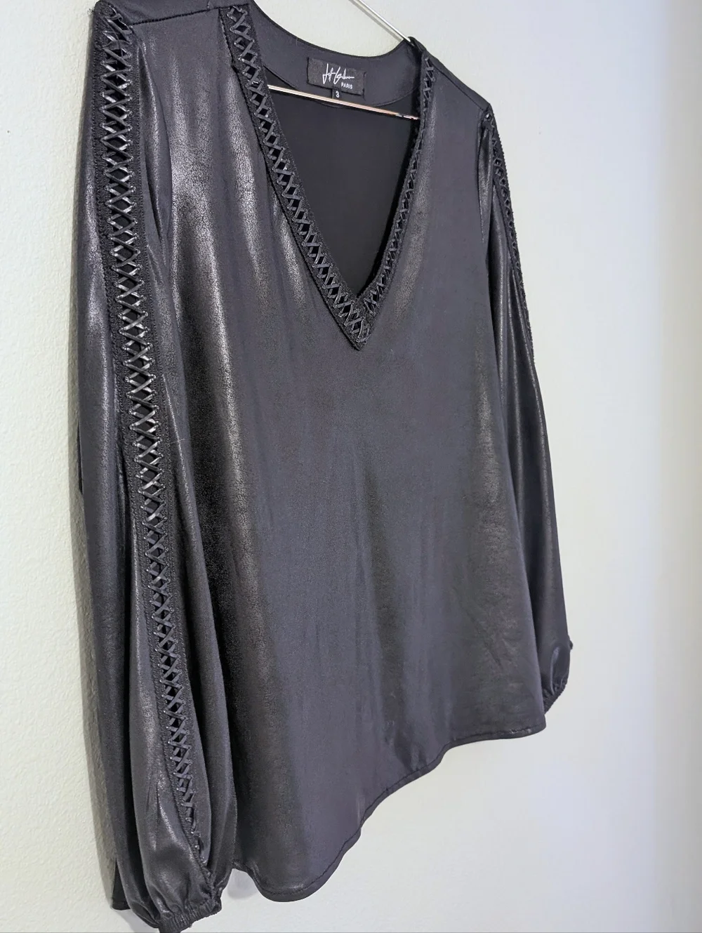 Jeff Gallano Paris Vintage Y2K Edgy Black Sleek Leather Like Whimsigoth Top
